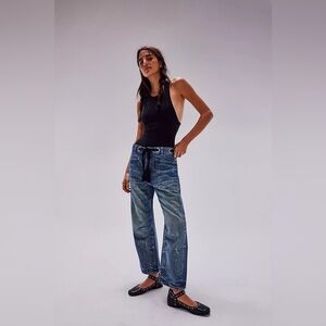 Free People: We The Free Moxie Pull-On Barrel Jeans in Timeless Blue